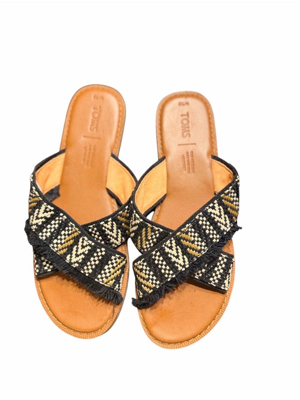 TOMS Viv Sandals Natural Woven Cross-Strap Slide Sandals - Picture 2 of 3